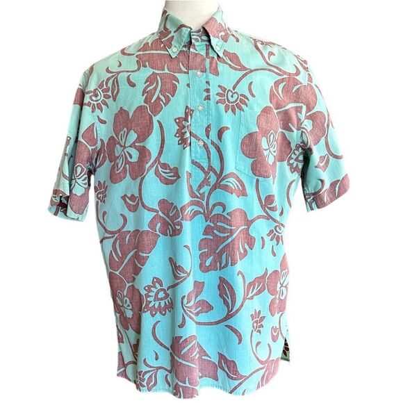 Vintage Reyn Spooner Shirt Reverse Print Pullover Monstera Leaf Size L - Picture 1 of 15